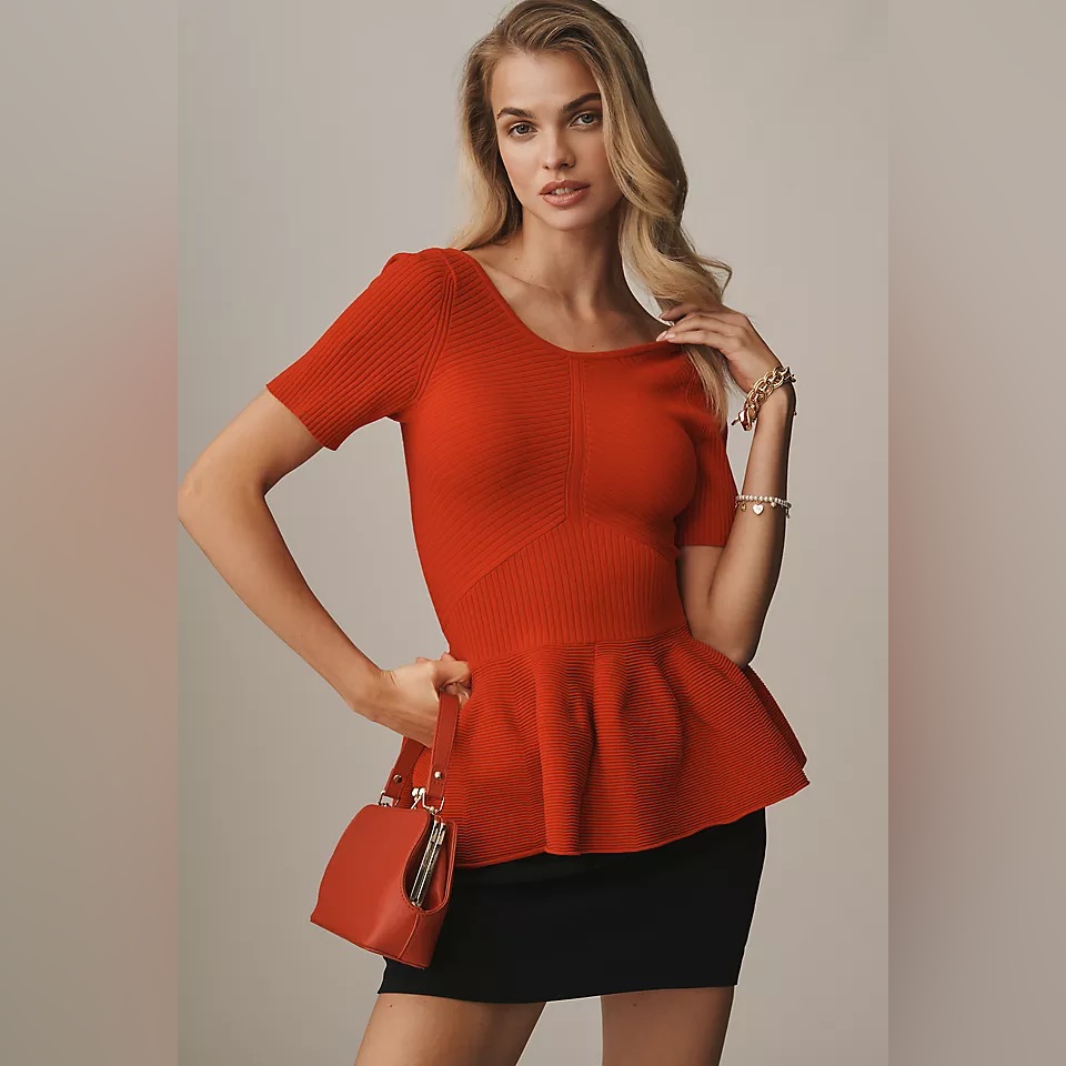 Maeve Short-Sleeve Peplum Jumper - Red